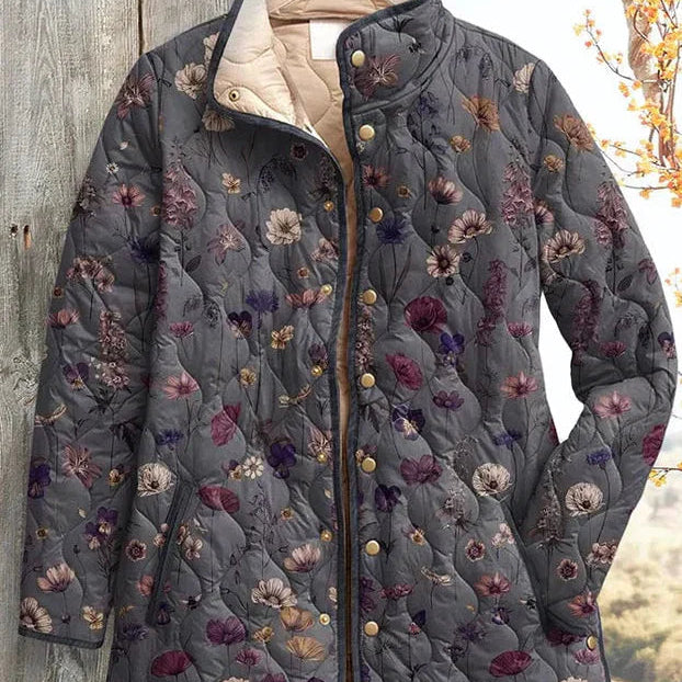 Anaïs - Veste matelassée grise à petites fleurs