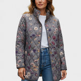 Anaïs - Veste matelassée grise à petites fleurs