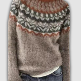 Suzanne - Pull rétro beige à empiècement rouille et gris