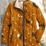 Claudie - Veste matelassée ocre à chats et étoiles