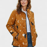 Claudie - Veste matelassée ocre à chats et étoiles