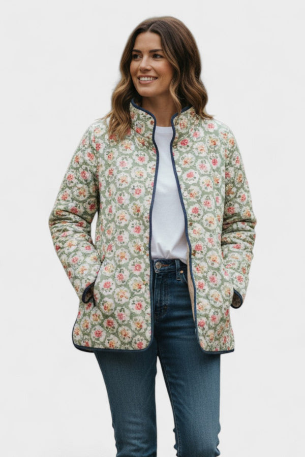 Céleste - Veste matelassée vert sauge à petites roses