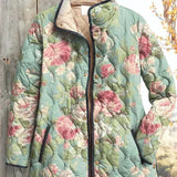 Juliette - Veste matelassée vert d'eau à bouquets de roses