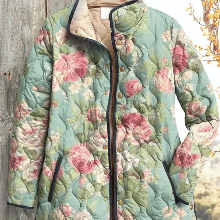 Juliette - Veste matelassée vert d'eau à bouquets de roses