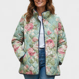 Juliette - Veste matelassée vert d'eau à bouquets de roses