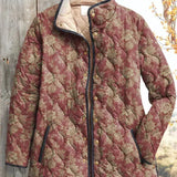 Stéphanie - Veste matelassée bordeaux à motif floral doré