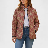Stéphanie - Veste matelassée bordeaux à motif floral doré