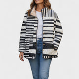 Adélaïde - Veste matelassée en patchwork de rayures noir et blanc