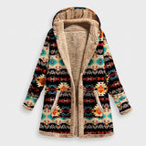 Pétronille - Manteau à motif aztèque, noir et turquoise