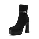 Jeannette - Bottes à talon compensé en daim