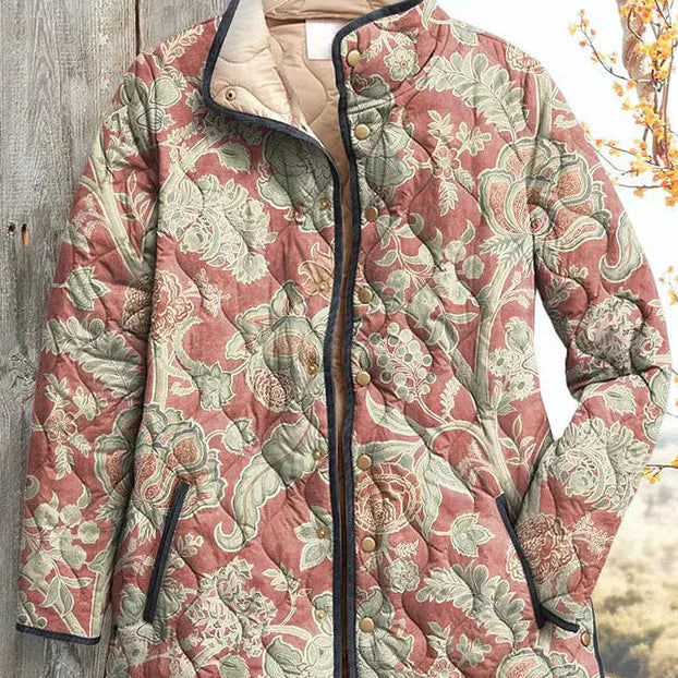 Iris - Veste matelassée rose poudré à motif botanique