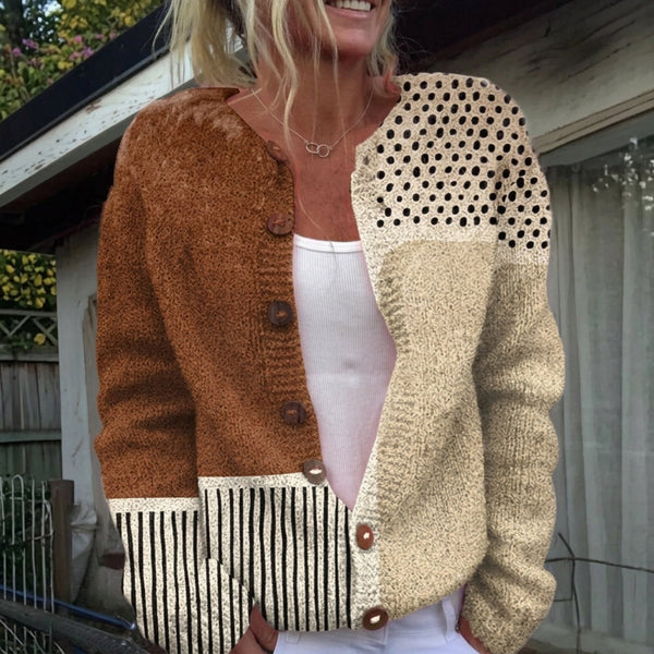 Domitille - Cardigan patchwork à pois et rayures