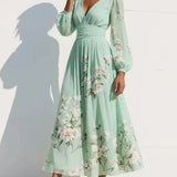 Helga - Robe maxi plissée en chiffon avec motif floral