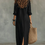 Céline - Robe Maxi Noire Ample avec Boutons