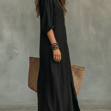 Céline - Robe Maxi Noire Ample avec Boutons