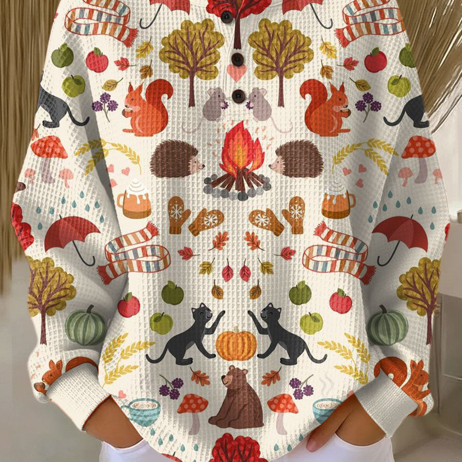 Aline - Pull à motif forêt d'automne