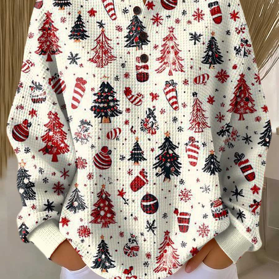 Colette - Pull de Noël blanc à sapins et boules
