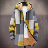 Pélagie - Manteau à capuche à blocs gris et jaune