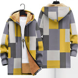 Pélagie - Manteau à capuche à blocs gris et jaune