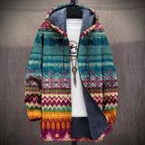 Nicole - Manteau à capuche à rayures ethniques turquoise