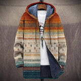 Ninon - Manteau à capuche à rayures ethniques beige et orange