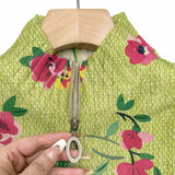 Laure - Cardigan zippé vert citron à fleurs roses