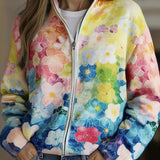 Nathalie - Cardigan zippé à imprimé floral en dégradé