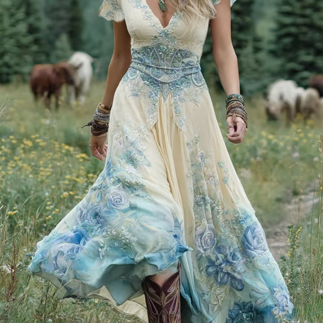 Serine - Robe Maxi Courte Fleurie