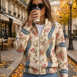 Camille - Cardigan zippé à imprimé roses grimpantes