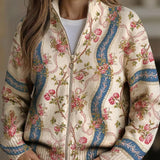 Camille - Cardigan zippé à imprimé roses grimpantes