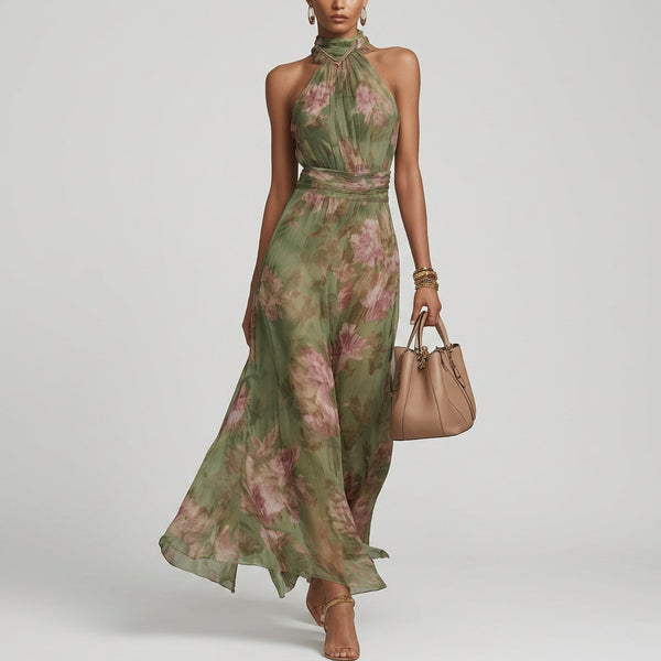 Philippine - Robe Longue Halter Fleurie