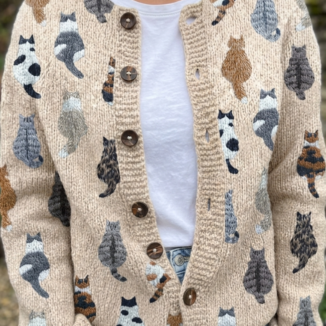 Pascaline - Cardigan douillet à imprimé de chats