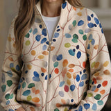 Faustine - Cardigan zippé à imprimé feuilles botaniques
