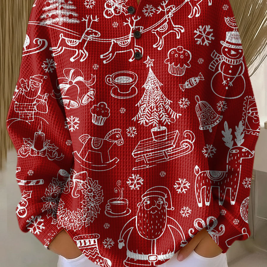 Charline - Pull de Noël rouge à motifs blancs