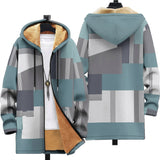 Marceline - Manteau à capuche à blocs bleu-gris et moutarde