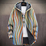 Justine - Manteau à capuche à fines rayures beige et bleu