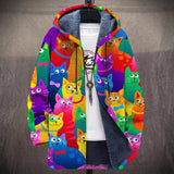 Antoinette - Manteau à capuche à chats dessinés multicolores