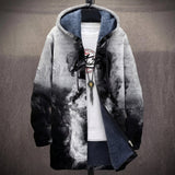 Albertine - Manteau à capuche à motif fumée noir et blanc
