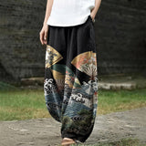Joséphine – Pantalon large noir à motif graphique