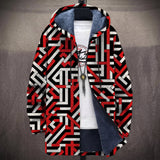 Daphné - Manteau à capuche à labyrinthe rouge et noir