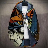 Apolline - Manteau à capuche à chat cubiste orange et bleu