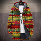 Séverine - Manteau à capuche à rayures rouge et jaune