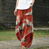 Henriette – Pantalon large à motif d'oiseau rouge