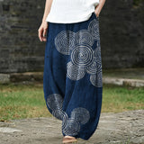 Alice – Pantalon large à motif de cercles bleu foncé