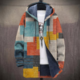 Colette - Manteau à capuche en patchwork orange et turquoise