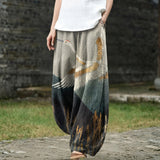 Margaux – Pantalon large beige à motif d'oiseaux