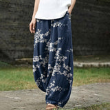Inès – Pantalon large bleu marine à motif