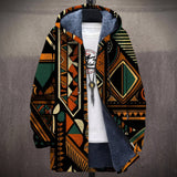 Delphine - Manteau à capuche à motif aztèque noir et vert