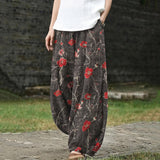 Mathilde – Pantalon large à motifs floraux rouges