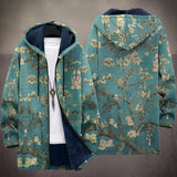 Jeanne - Manteau à capuche à fleurs dorées sur turquoise